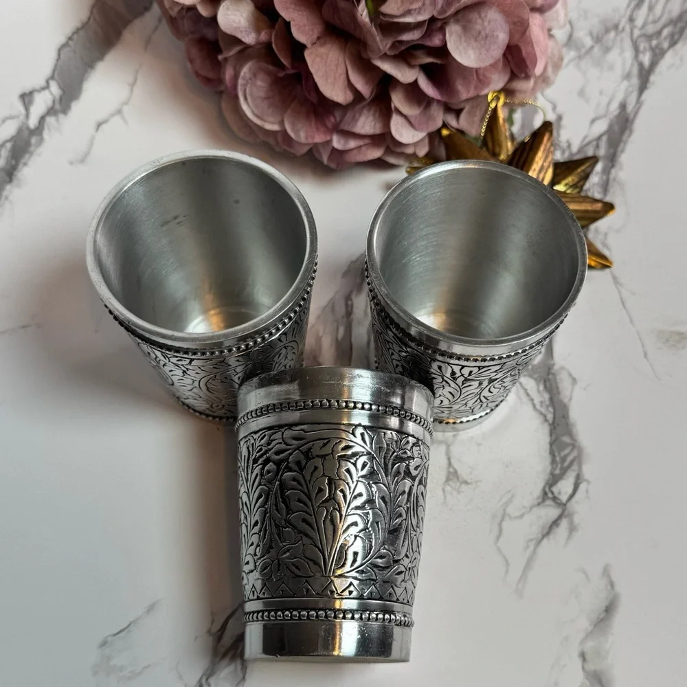 Pottery Barn Pewter Embossed Votive Candle Holders - vintage English cottage